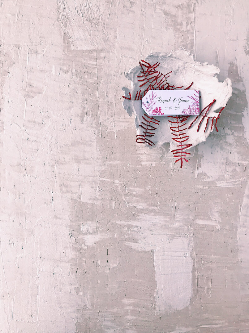 Etiquetas invitación de boda coral Marmarina